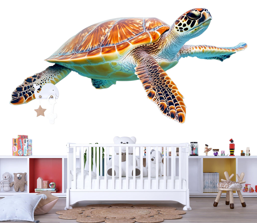 Sea Turtle Wall Decal | Realistic Ocean Turtle Wall Sticker for Kids Room | Peel & Stick Nursery Mural | Underwater Marine Animal Decor