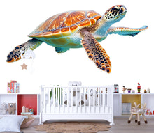 Load image into Gallery viewer, Sea Turtle Wall Decal | Realistic Ocean Turtle Wall Sticker for Kids Room | Peel &amp; Stick Nursery Mural | Underwater Marine Animal Decor
