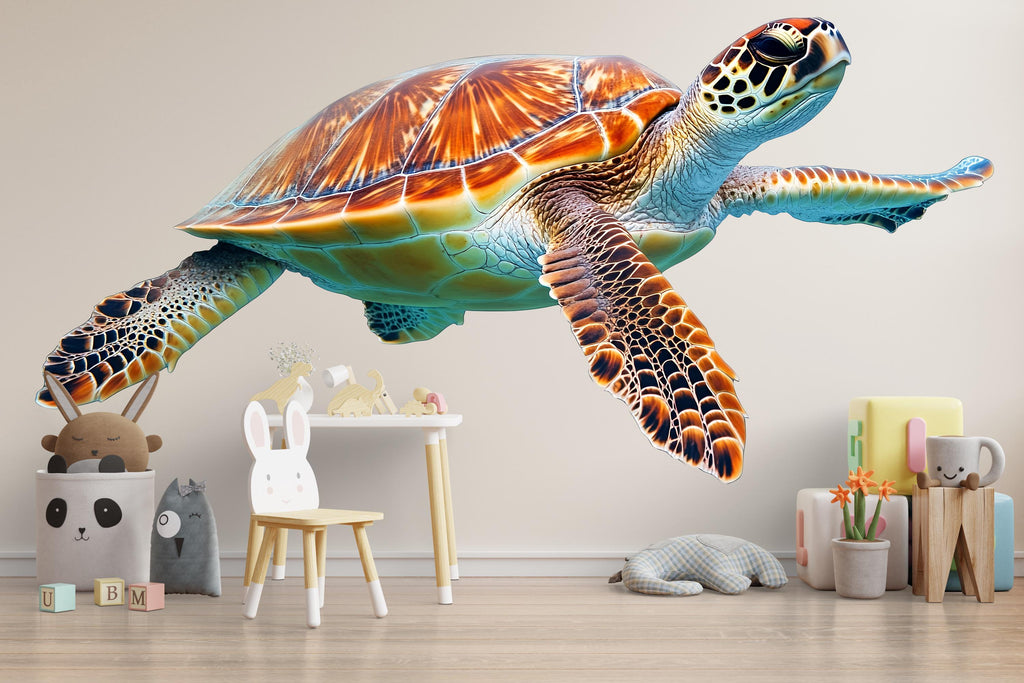 Sea Turtle Wall Decal | Realistic Ocean Turtle Wall Sticker for Kids Room | Peel & Stick Nursery Mural | Underwater Marine Animal Decor