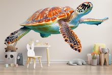 Load image into Gallery viewer, Sea Turtle Wall Decal | Realistic Ocean Turtle Wall Sticker for Kids Room | Peel &amp; Stick Nursery Mural | Underwater Marine Animal Decor
