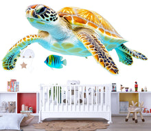 Load image into Gallery viewer, Tropical Sea Turtle Wall Decal with Fish | Bright Ocean Wall Sticker for Kids Room | Peel &amp; Stick Nursery Mural | Underwater Beach Theme