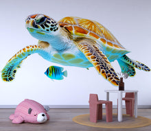 Load image into Gallery viewer, Tropical Sea Turtle Wall Decal with Fish | Bright Ocean Wall Sticker for Kids Room | Peel &amp; Stick Nursery Mural | Underwater Beach Theme