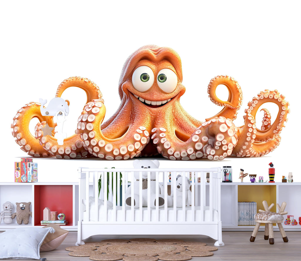 Cute Octopus Wall Decal for Kids Room | Smiling Orange Ocean Animal Sticker | Peel & Stick Nursery Wall Art | Playroom Sea Creature Mural