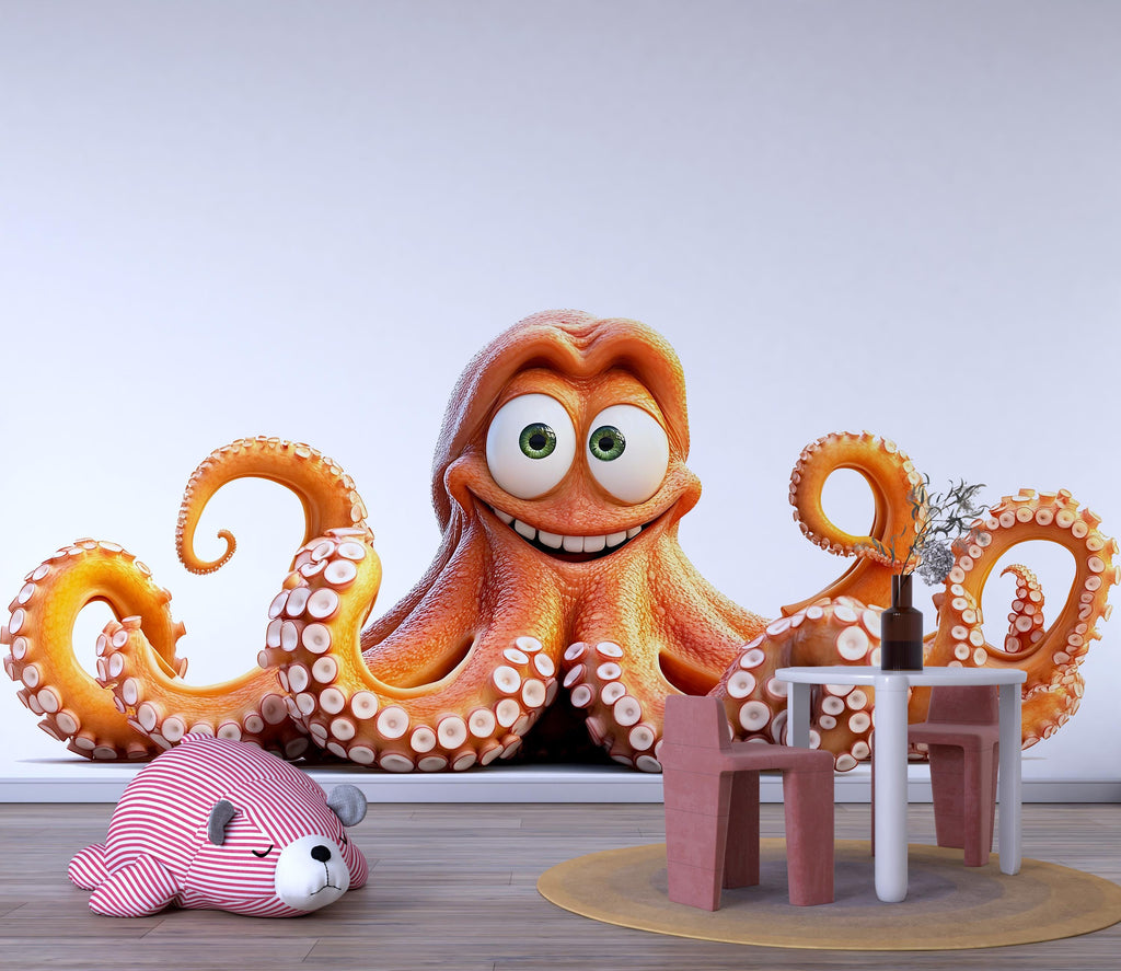 Cute Octopus Wall Decal for Kids Room | Smiling Orange Ocean Animal Sticker | Peel & Stick Nursery Wall Art | Playroom Sea Creature Mural