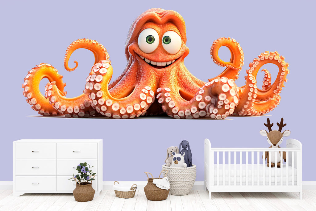 Cute Octopus Wall Decal for Kids Room | Smiling Orange Ocean Animal Sticker | Peel & Stick Nursery Wall Art | Playroom Sea Creature Mural
