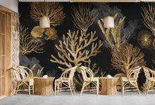 Load image into Gallery viewer, Gold Coral Restaurant Watercolor Wall Mural – Underwater Coral Peel stick decor Ocean wall decal, Fish art Kids Room or Nursery 1001RS