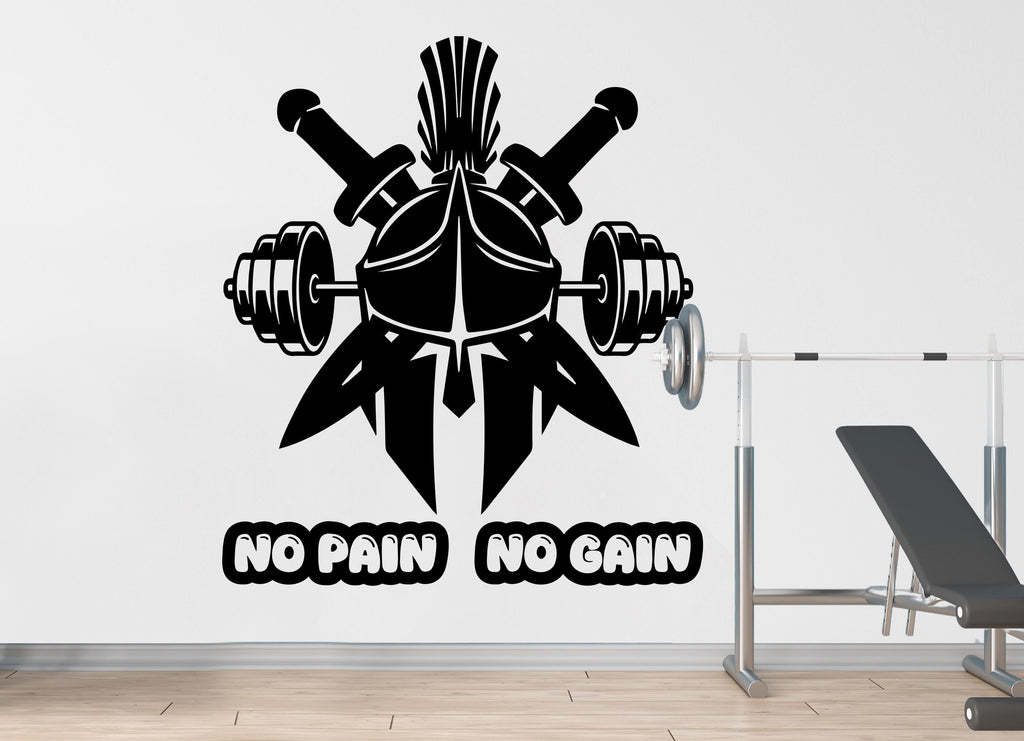Spartan Helmet Gym Wall Decal Barbell fitness No Pain No Gain Decor Workout Art Vinyl Gym Stickers Bedroom Gym Workout 216DE