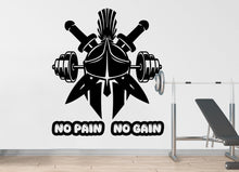 Load image into Gallery viewer, Spartan Helmet Gym Wall Decal Barbell fitness No Pain No Gain Decor Workout Art Vinyl Gym Stickers Bedroom Gym Workout 216DE