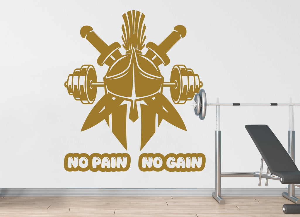 Spartan Helmet Gym Wall Decal Barbell fitness No Pain No Gain Decor Workout Art Vinyl Gym Stickers Bedroom Gym Workout 216DE