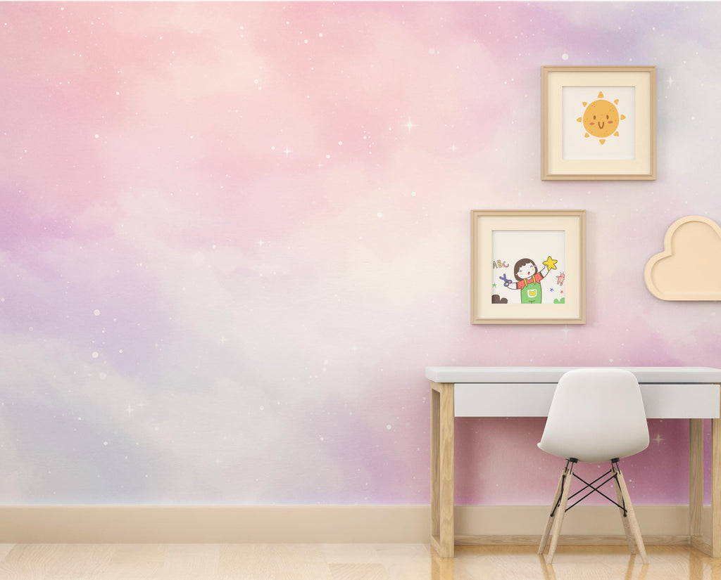 Pastel Space Nursery Wall Art, Watercolor Stars and Nebula Print, Soft Celestial Decor for Baby Room, Pink Blue Neutral Space Art 218DE