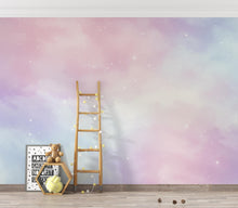 Load image into Gallery viewer, Pastel Space Nursery Wall Art, Watercolor Stars and Nebula Print, Soft Celestial Decor for Baby Room, Pink Blue Neutral Space Art 218DE