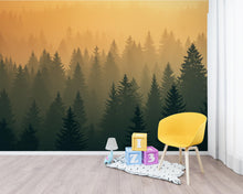 Load image into Gallery viewer, Dark Forest Wallpaper Mural, Dramatic Evergreen Tree Wall Art, Moody Green Woodland Decor, Luxury Painterly Nature Mural 219DE
