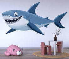 Load image into Gallery viewer, Smiling Shark Wall Decal for Kids Room | Ocean Nursery Sticker | Large Peel &amp; Stick Sea Animal Mural | Boys Bedroom Décor