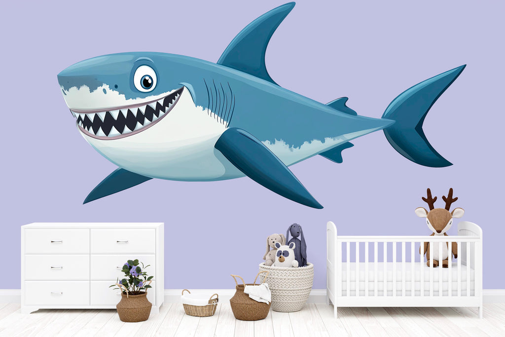 Smiling Shark Wall Decal for Kids Room | Ocean Nursery Sticker | Large Peel & Stick Sea Animal Mural | Boys Bedroom Décor