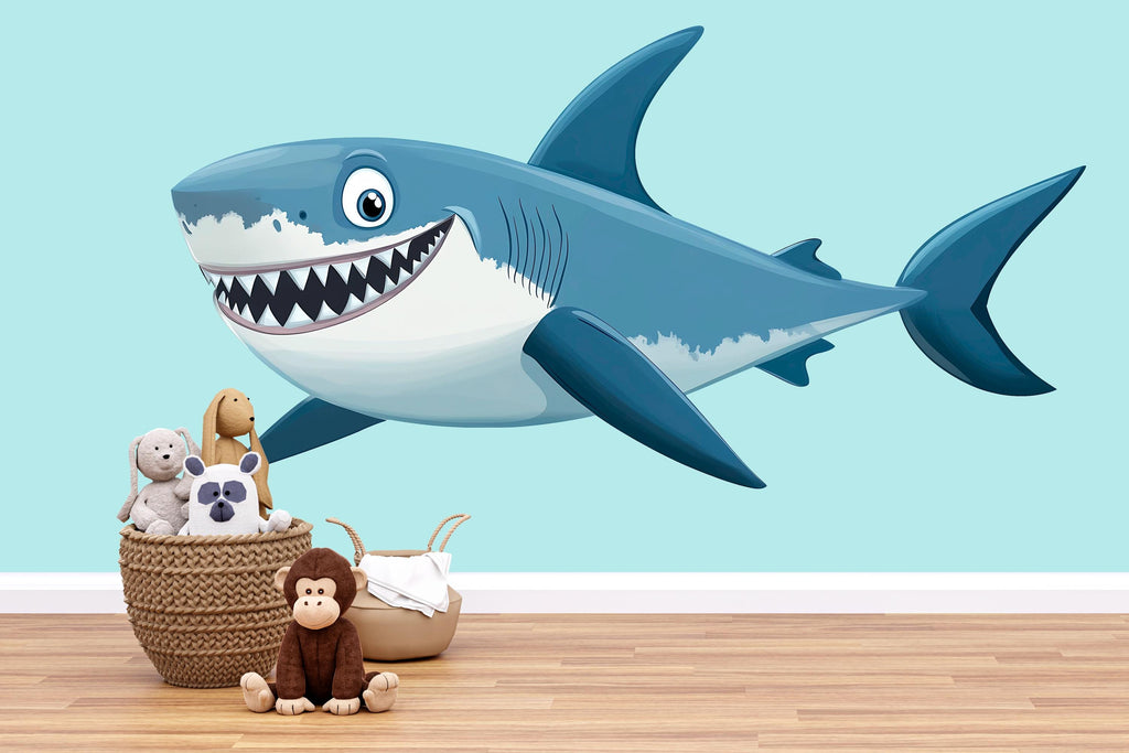 Smiling Shark Wall Decal for Kids Room | Ocean Nursery Sticker | Large Peel & Stick Sea Animal Mural | Boys Bedroom Décor