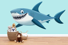 Load image into Gallery viewer, Smiling Shark Wall Decal for Kids Room | Ocean Nursery Sticker | Large Peel &amp; Stick Sea Animal Mural | Boys Bedroom Décor