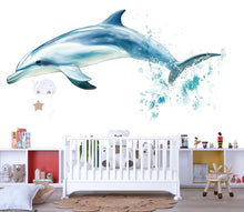 Load image into Gallery viewer, Watercolor Dolphin Wall Decal for Kids Room | Ocean Nursery Wall Sticker | Peel &amp; Stick Sea Animal Mural | Baby Room Decor | Playroom