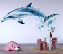 Load image into Gallery viewer, Watercolor Dolphin Wall Decal for Kids Room | Ocean Nursery Wall Sticker | Peel &amp; Stick Sea Animal Mural | Baby Room Decor | Playroom