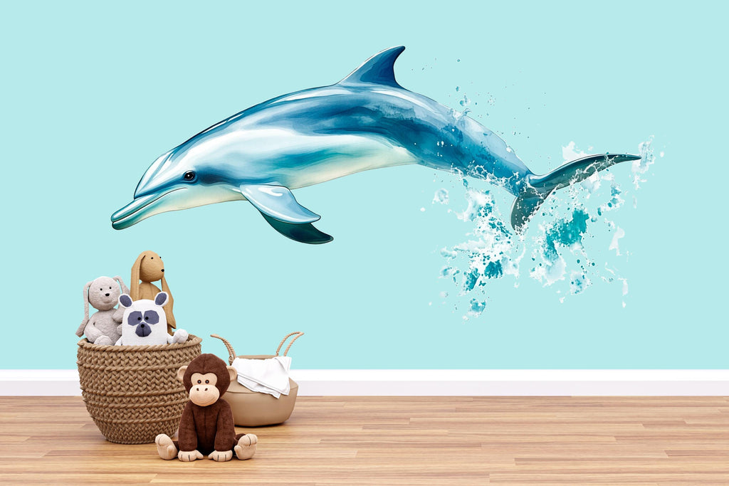 Watercolor Dolphin Wall Decal for Kids Room | Ocean Nursery Wall Sticker | Peel & Stick Sea Animal Mural | Baby Room Decor | Playroom