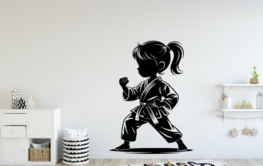 Karate Girl Wall Decal Karate Wall Decal Sports Vinyl Gifts Kicks Wall Stickers Sport Kids Room Black Belt Judo Jiu Jitsu MMA Art 223DE