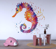 Load image into Gallery viewer, Colorful Watercolor Seahorse Wall Decal | Ocean Nursery Peel And Stick Wall Sticker | Under The Sea Kids Room Decor | Baby Room Wall Art