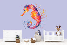 Load image into Gallery viewer, Colorful Watercolor Seahorse Wall Decal | Ocean Nursery Peel And Stick Wall Sticker | Under The Sea Kids Room Decor | Baby Room Wall Art