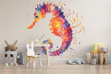 Load image into Gallery viewer, Colorful Watercolor Seahorse Wall Decal | Ocean Nursery Peel And Stick Wall Sticker | Under The Sea Kids Room Decor | Baby Room Wall Art