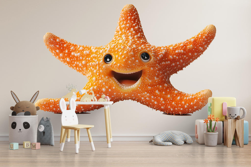 Smiling Starfish Wall Decal | Cute Ocean Nursery Peel And Stick Wall Sticker | Happy Sea Star Kids Room Decor | Baby Nursery Wall Art