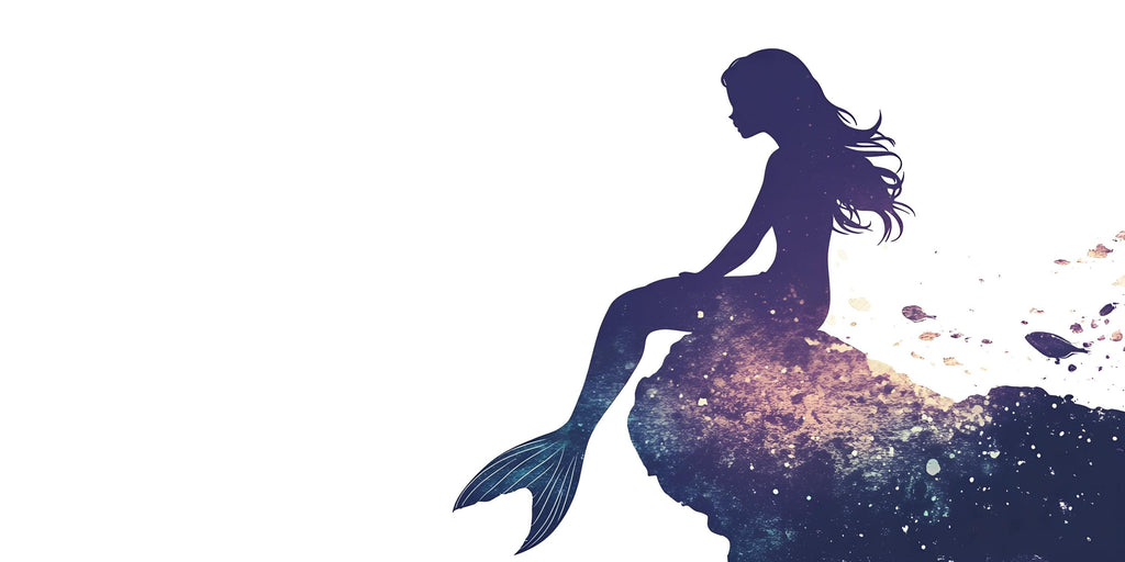 Night Ocean Mermaid Wall Decal For Nursery Or Kids Room, Fantasy Underwater Wall Sticker, Mermaid Silhouette Wall Art, Peel And Stick Decor