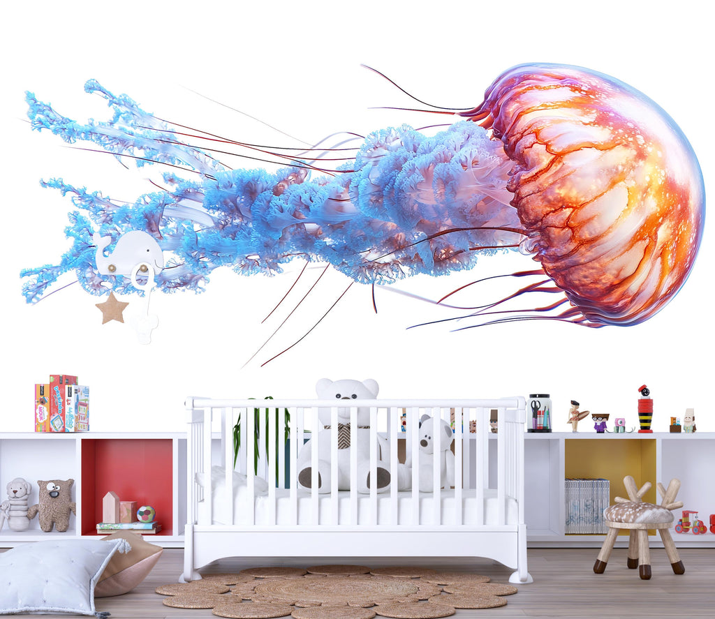 Watercolor Jellyfish Wall Decal For Nursery Or Kids Room, Ocean Animal Wall Sticker, Underwater Sea Life Wall Art, Peel And Stick Decor