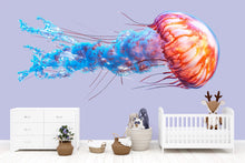 Load image into Gallery viewer, Watercolor Jellyfish Wall Decal For Nursery Or Kids Room, Ocean Animal Wall Sticker, Underwater Sea Life Wall Art, Peel And Stick Decor