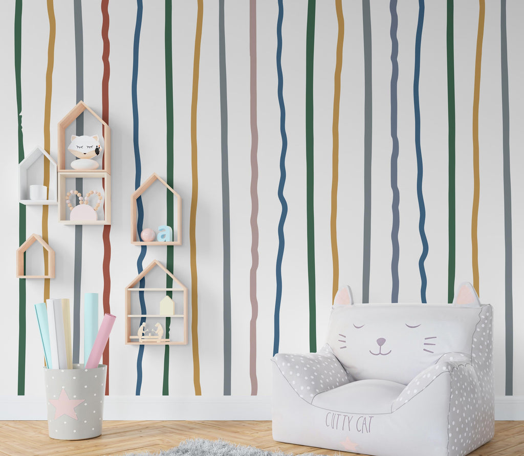Stripe Watercolor Wall Mural – Stripe Peel stick decor Stripe wall decal, Stripe art Kids Room or Nursery 1018RS
