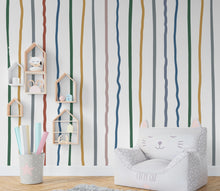 Load image into Gallery viewer, Stripe Watercolor Wall Mural – Stripe Peel stick decor Stripe wall decal, Stripe art Kids Room or Nursery 1018RS