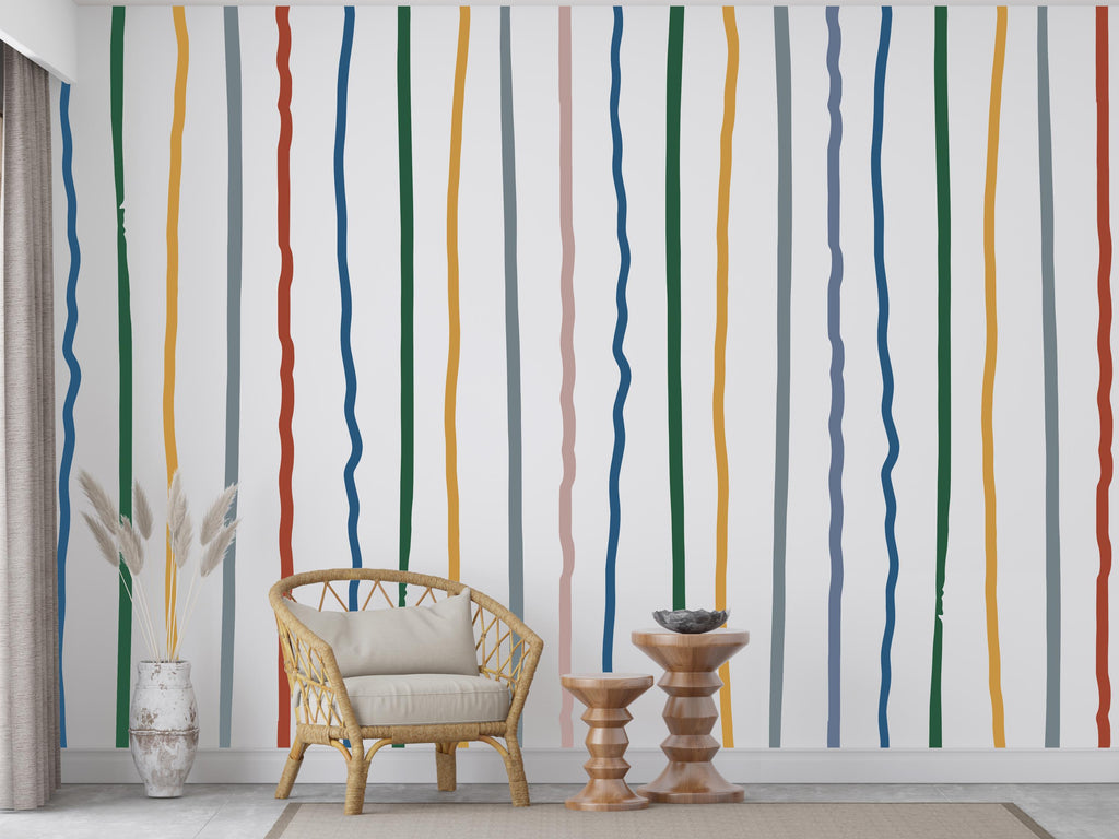 Stripe Watercolor Wall Mural – Stripe Peel stick decor Stripe wall decal, Stripe art Kids Room or Nursery 1018RS