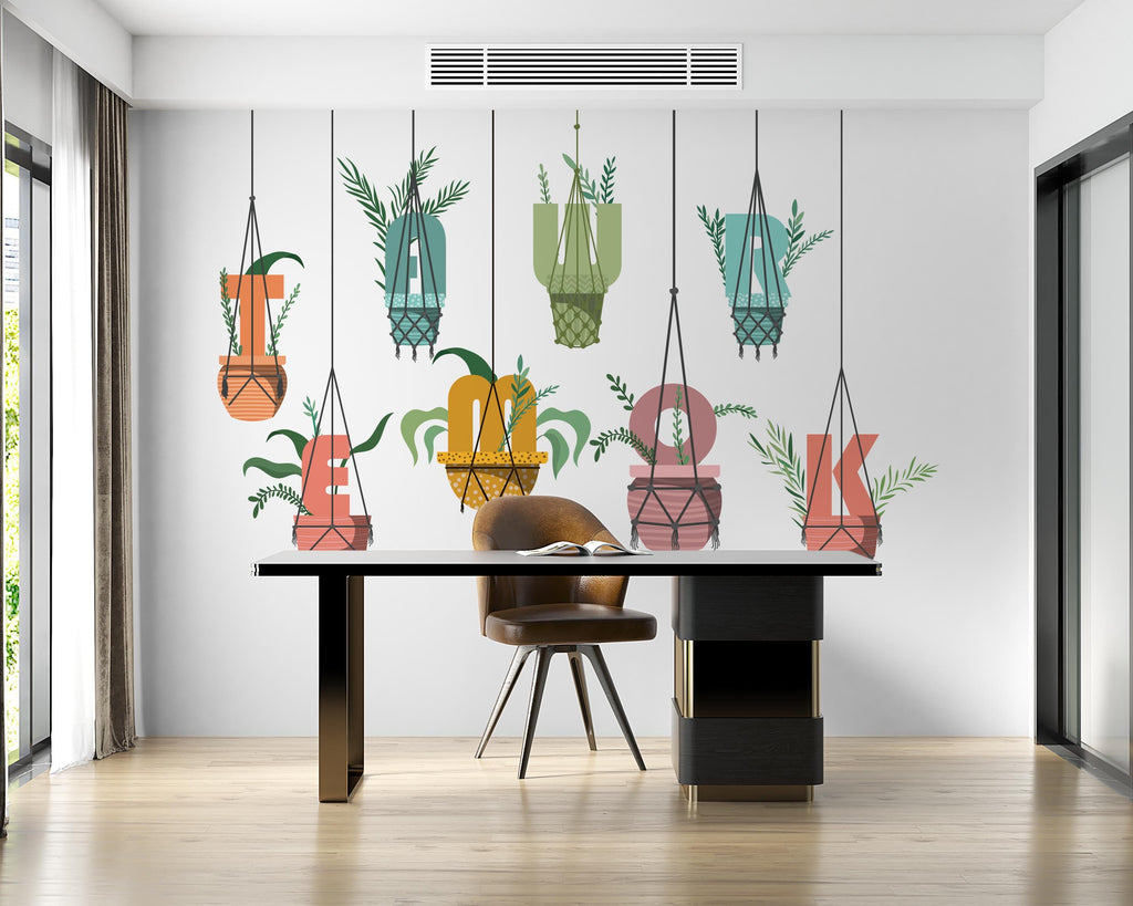 Teamwork Hanging Plants wall vinyl sticker decal, Office Plants wall decoration, Flower plant wall decal, Office wall decor 1019RS