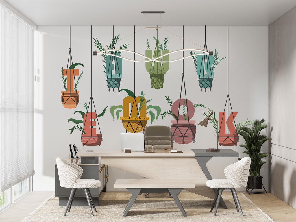 Teamwork Hanging Plants wall vinyl sticker decal, Office Plants wall decoration, Flower plant wall decal, Office wall decor 1019RS