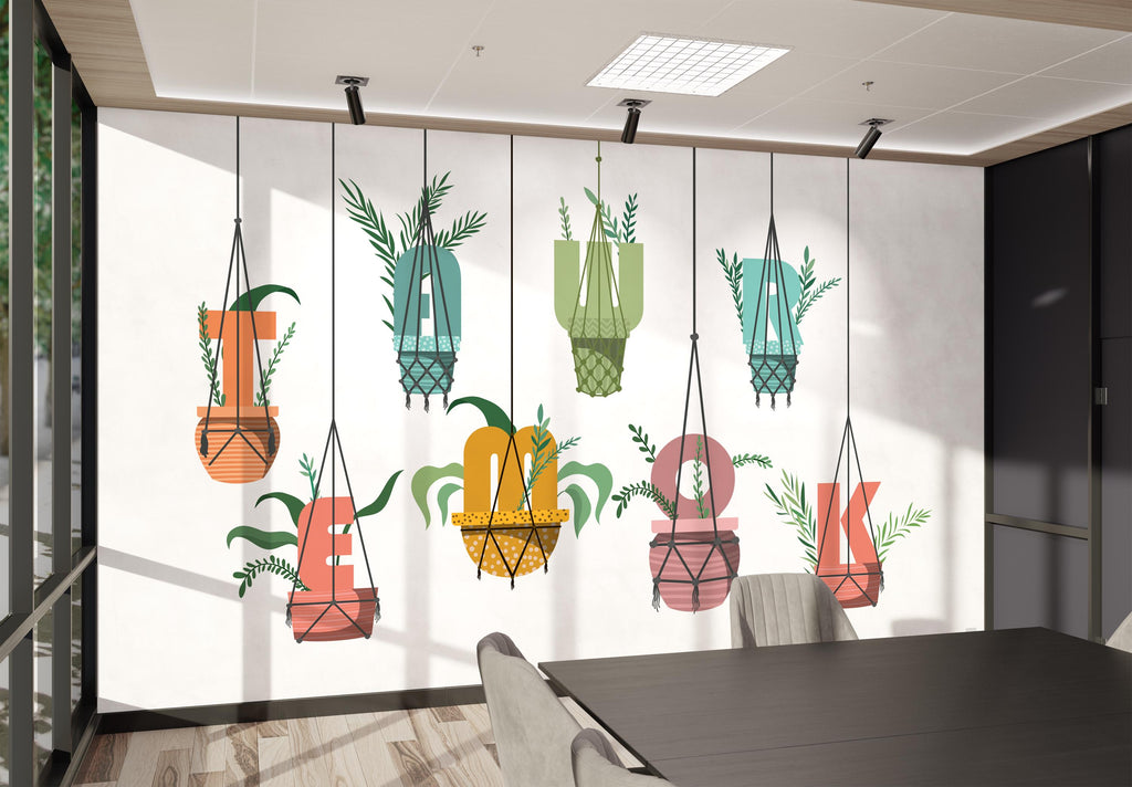 Teamwork Hanging Plants wall vinyl sticker decal, Office Plants wall decoration, Flower plant wall decal, Office wall decor 1019RS