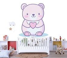 Load image into Gallery viewer, Kawaii Bear Wall Decal For Nursery Or Kids Room, Cute Pastel Bear Holding Heart Wall Sticker, Baby Room Wall Art, Peel And Stick Decor