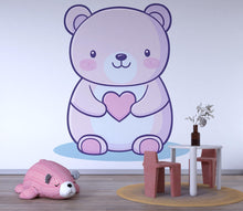 Load image into Gallery viewer, Kawaii Bear Wall Decal For Nursery Or Kids Room, Cute Pastel Bear Holding Heart Wall Sticker, Baby Room Wall Art, Peel And Stick Decor