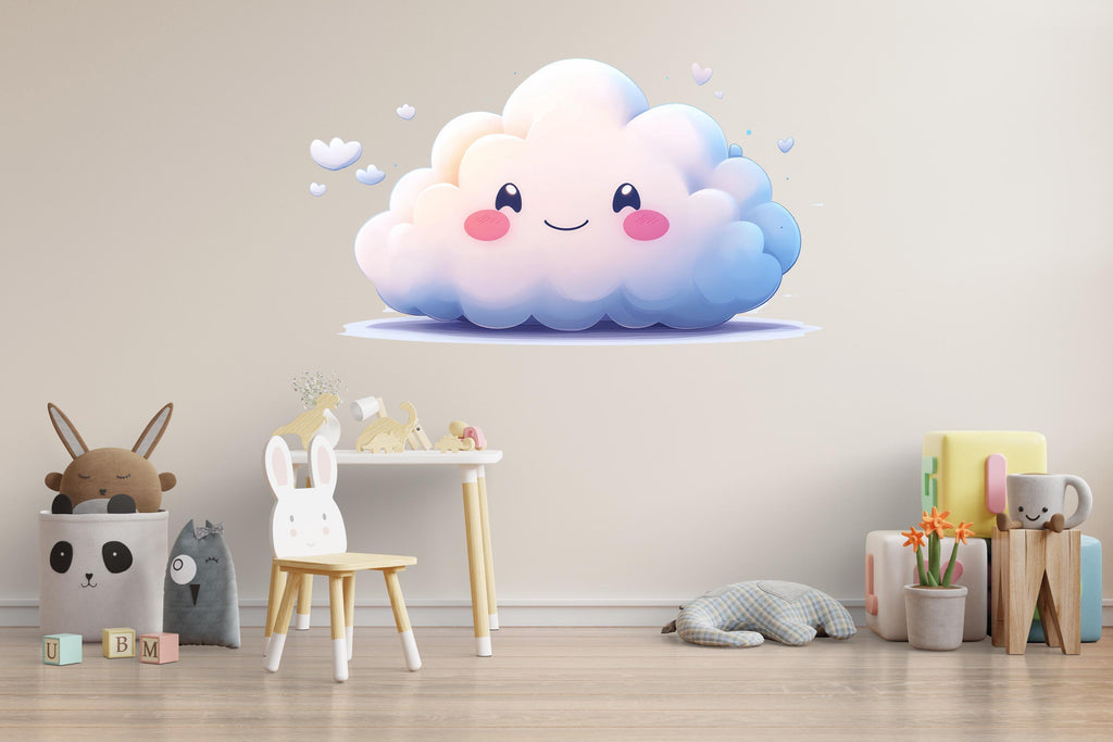 Kawaii Cloud Wall Decal For Nursery Or Kids Room, Cute Smiling Cloud Wall Sticker, Baby Room Wall Art, Peel And Stick Decor