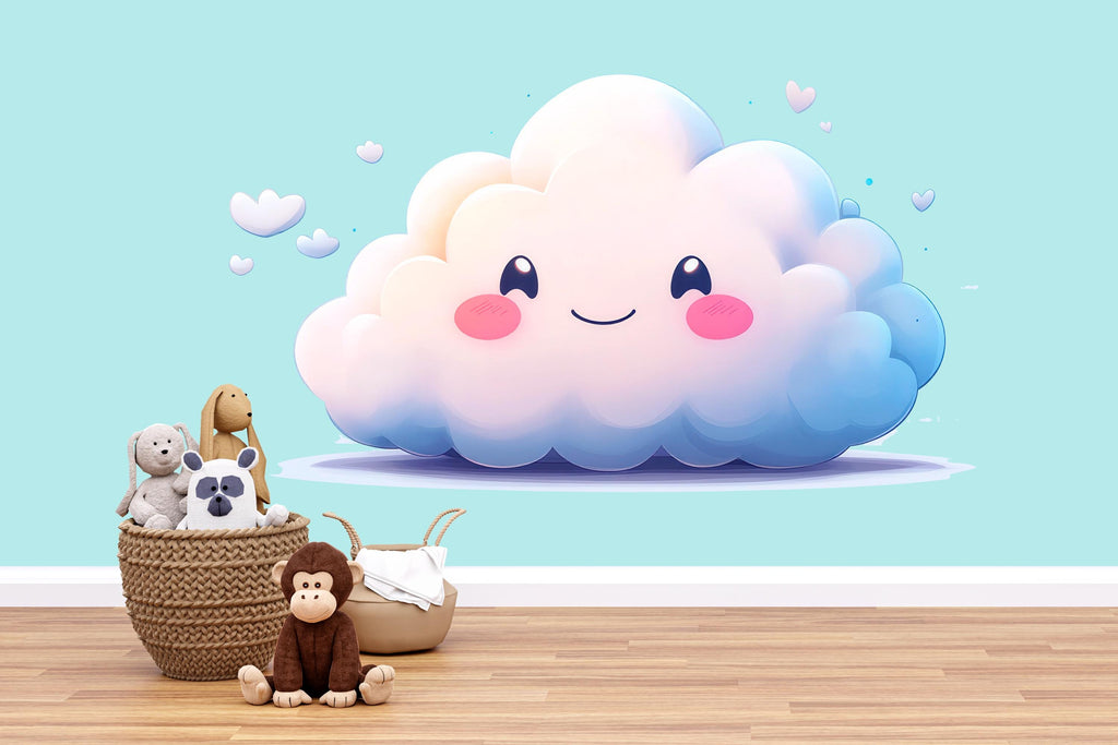 Kawaii Cloud Wall Decal For Nursery Or Kids Room, Cute Smiling Cloud Wall Sticker, Baby Room Wall Art, Peel And Stick Decor