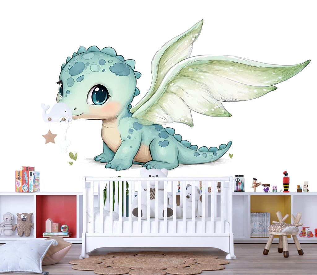 Kawaii Dragon Wall Decal For Nursery Or Kids Room, Cute Baby Dragon Wall Sticker, Fantasy Animal Baby Room Wall Art, Peel And Stick Decor