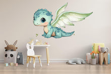 Load image into Gallery viewer, Kawaii Dragon Wall Decal For Nursery Or Kids Room, Cute Baby Dragon Wall Sticker, Fantasy Animal Baby Room Wall Art, Peel And Stick Decor