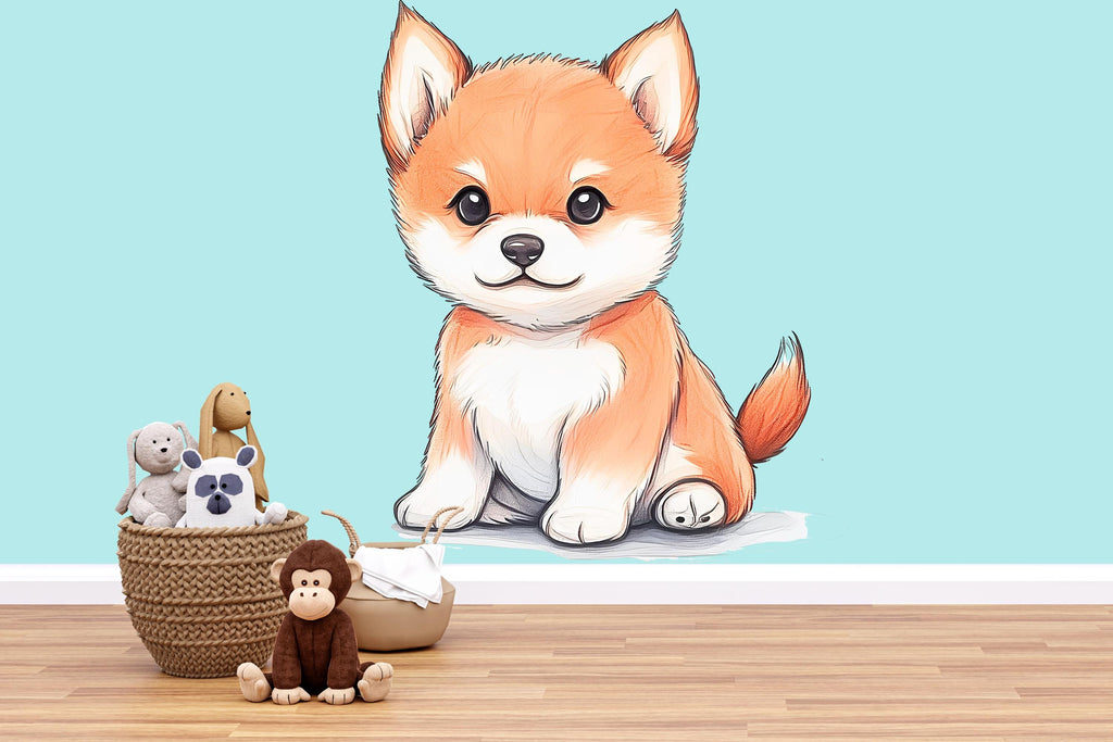 Kawaii Puppy Wall Decal For Nursery Or Kids Room, Cute Dog Wall Sticker, Baby Animal Nursery Wall Art, Peel And Stick Decor