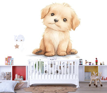 Load image into Gallery viewer, Kawaii Puppy Wall Decal For Nursery Or Kids Room, Cute Baby Dog Wall Sticker, Watercolor Puppy Nursery Wall Art, Peel And Stick Decor