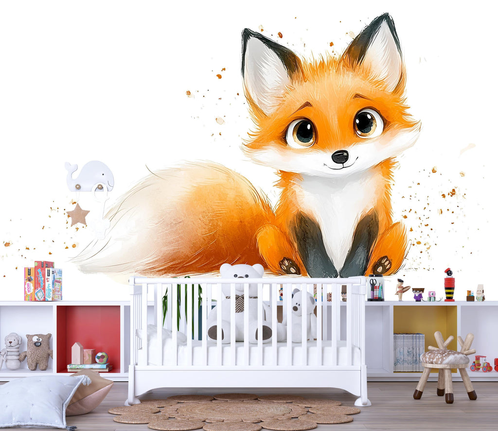 Kawaii Fox Wall Decal For Nursery Or Kids Room, Cute Woodland Fox Wall Sticker, Baby Animal Nursery Wall Art, Peel And Stick Decor