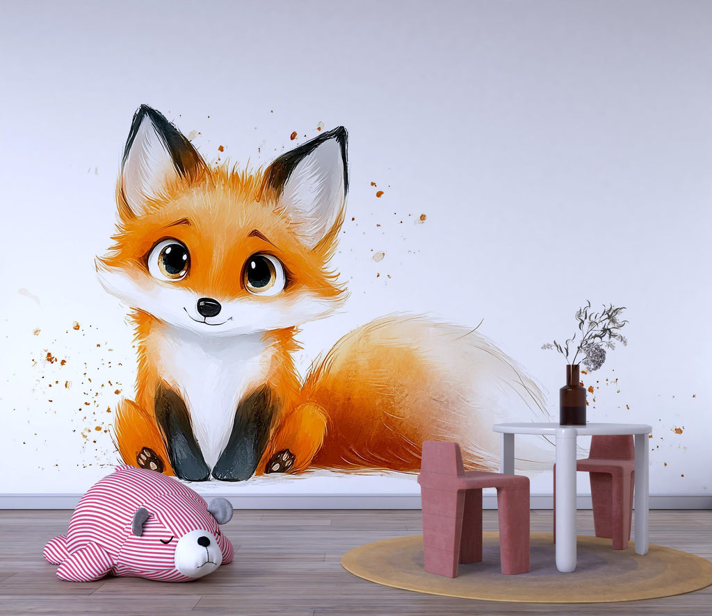 Kawaii Fox Wall Decal For Nursery Or Kids Room, Cute Woodland Fox Wall Sticker, Baby Animal Nursery Wall Art, Peel And Stick Decor