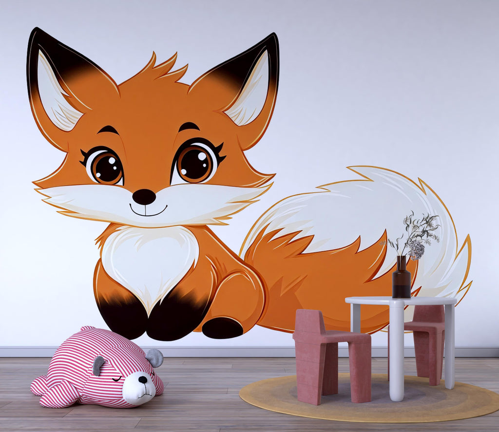 Kawaii Fox Wall Decal For Nursery Or Kids Room, Cute Cartoon Fox Wall Sticker, Woodland Animal Nursery Wall Art, Peel And Stick Decor
