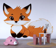 Load image into Gallery viewer, Kawaii Fox Wall Decal For Nursery Or Kids Room, Cute Cartoon Fox Wall Sticker, Woodland Animal Nursery Wall Art, Peel And Stick Decor