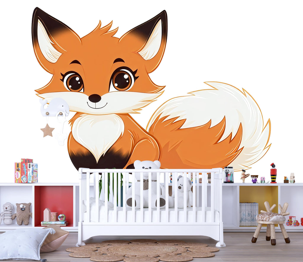 Kawaii Fox Wall Decal For Nursery Or Kids Room, Cute Cartoon Fox Wall Sticker, Woodland Animal Nursery Wall Art, Peel And Stick Decor